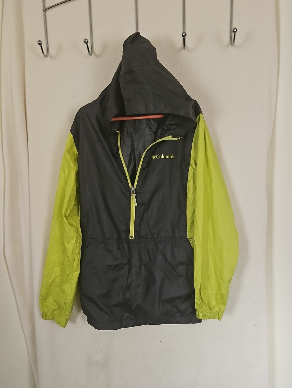 Columbia Kids Hooded Pullover Rain Jacket - Grey & Lime
